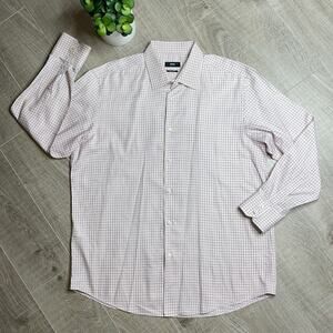 HUGO BOSS Men's Checkered Button Down Dress Shirt Size 17.5 Neck